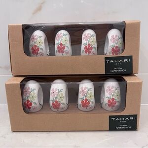 Tahari Home Napkin Rings Set of 8 Spring Flowers on White Ceramic New! 2 Sets!